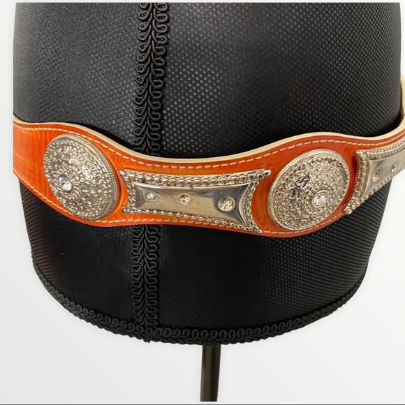 Renato Angi Italian Leather Belt Clear Rhinestones - Picture 2 of 5
